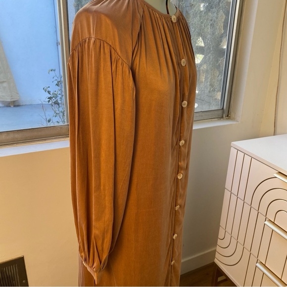 SANCIA Button-Front Midi Dress in Caramel Satin, Size S, NWT - Picture 6 of 10